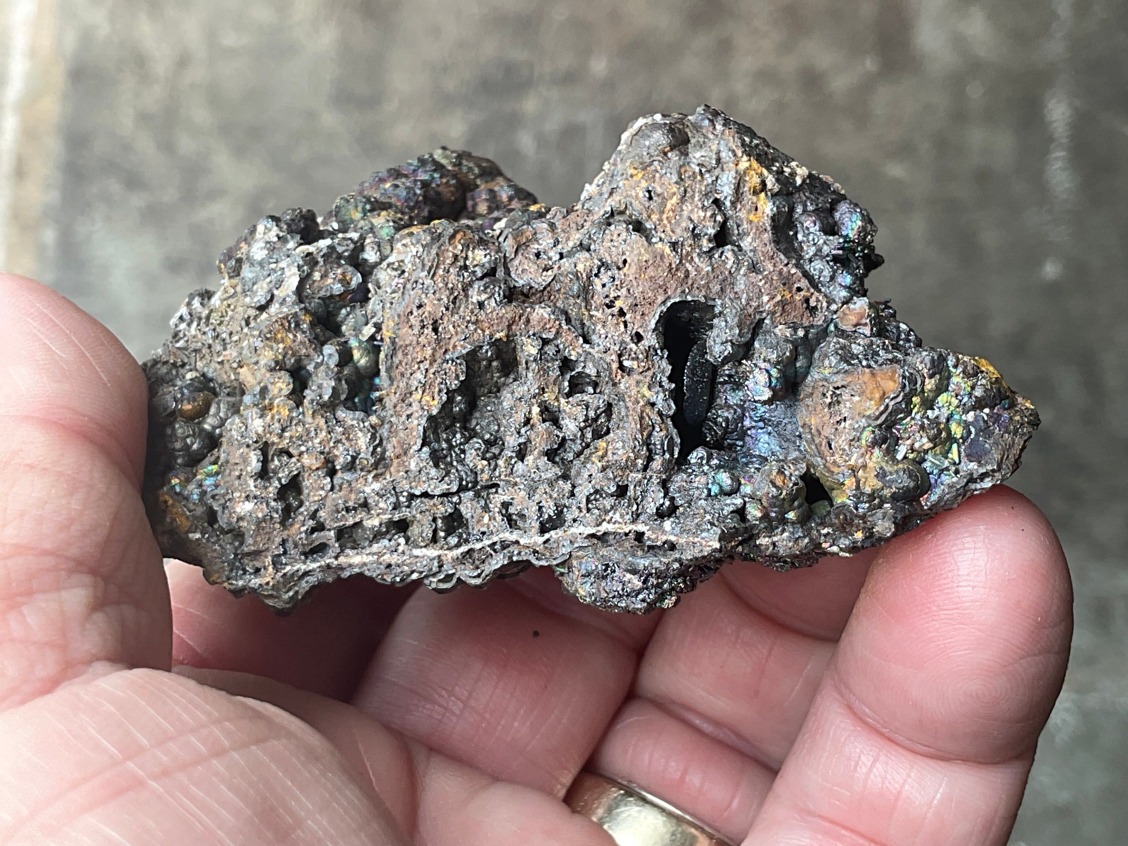 144g Iridescent Goethite/Limonite with Selenite Crystals Specimen 7A