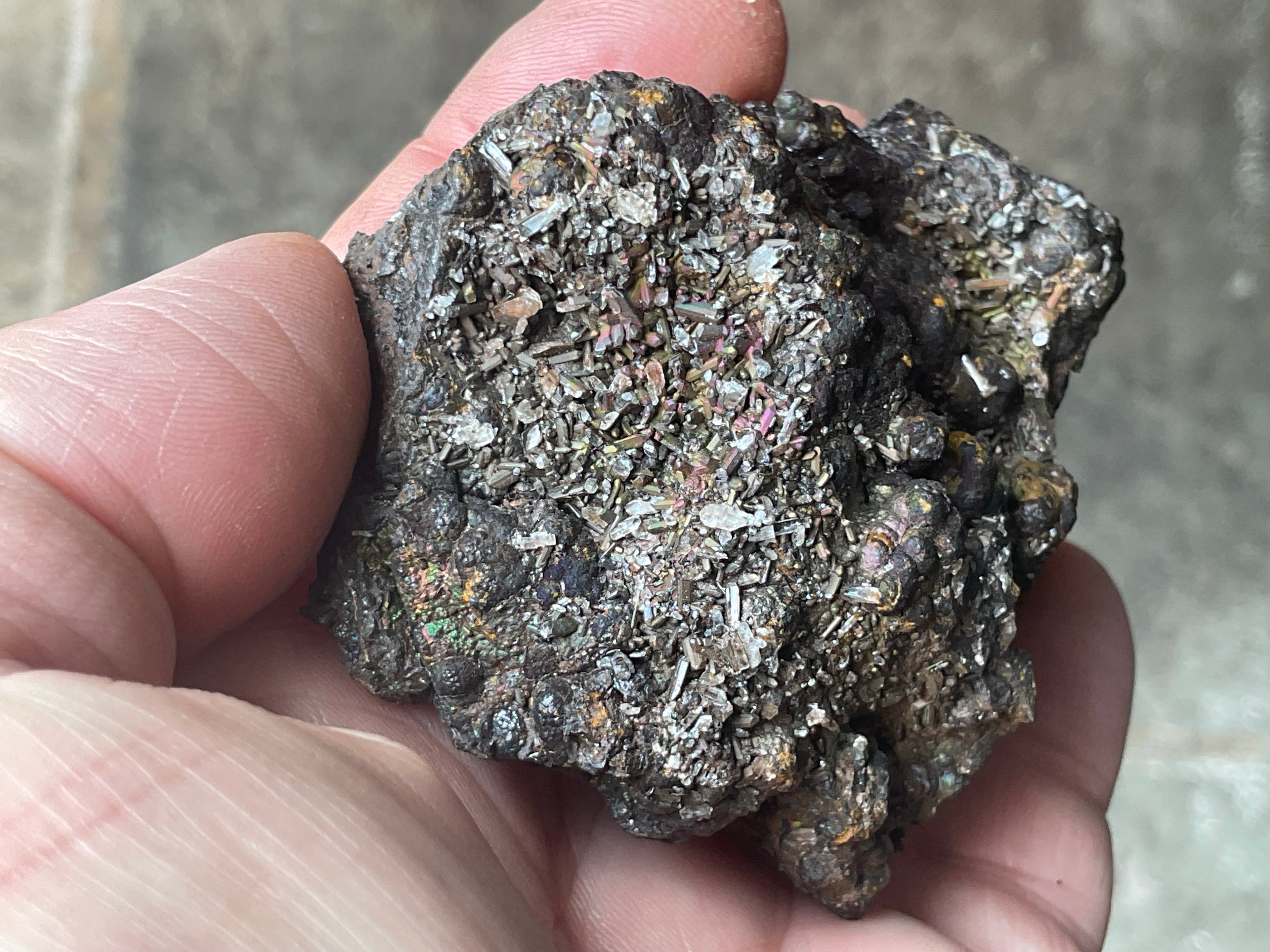 144g Iridescent Goethite/Limonite with Selenite Crystals Specimen 7A