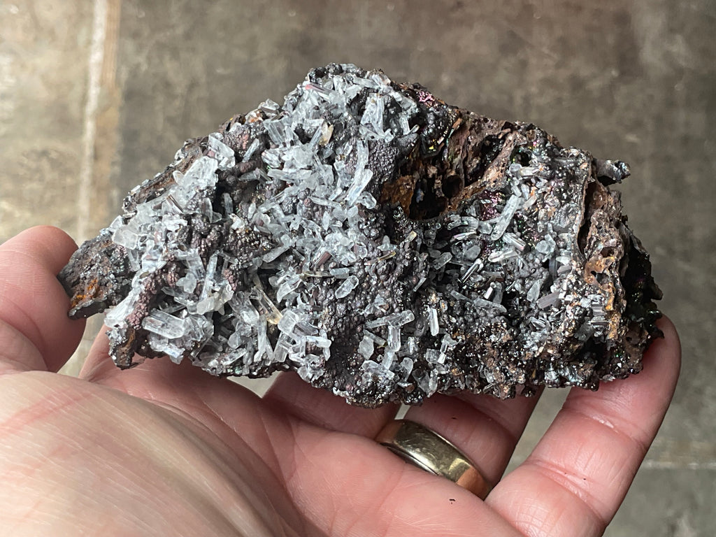 256g Iridescent Goethite/Limonite with Selenite Crystals Specimen 7B