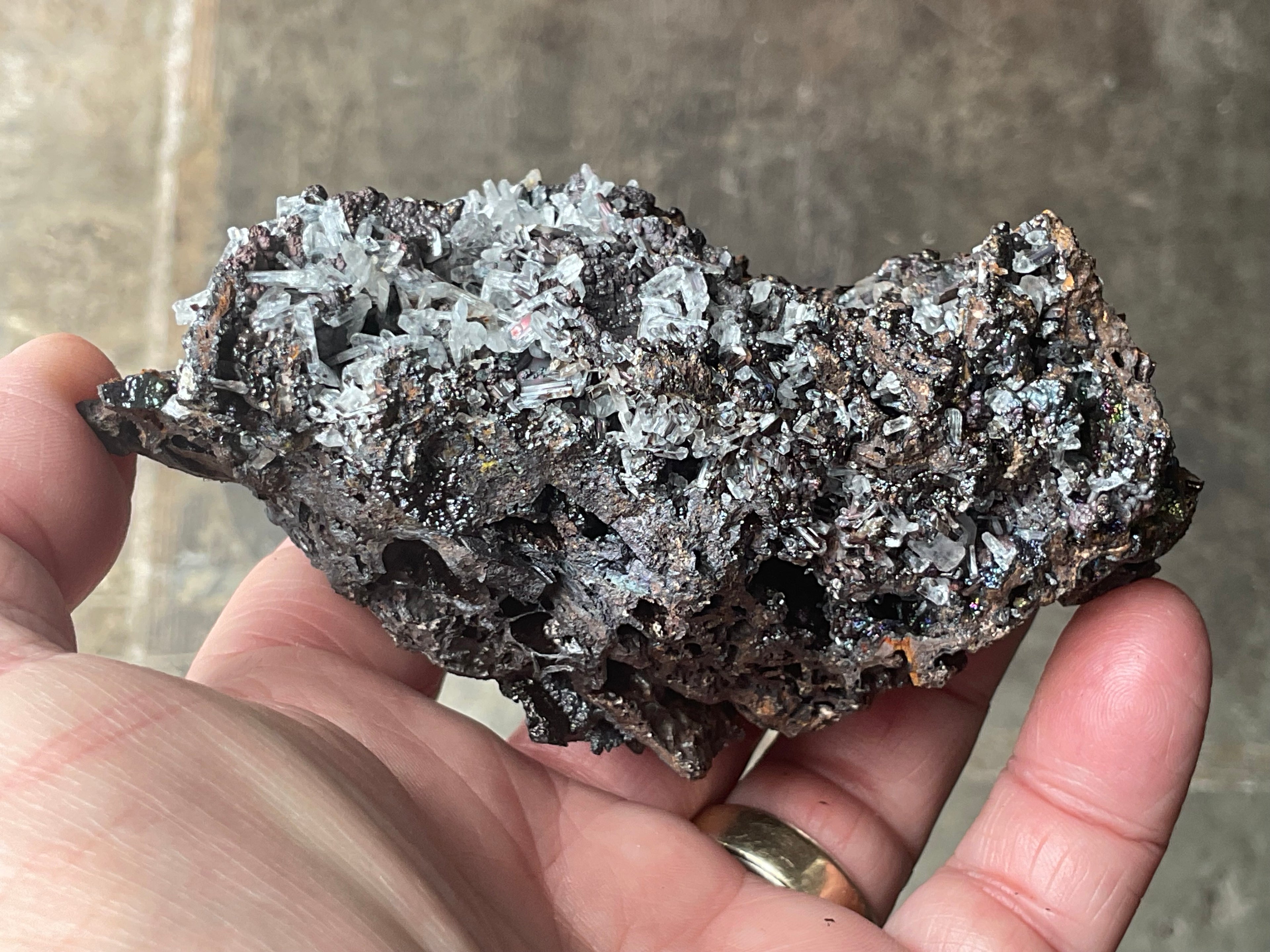 256g Iridescent Goethite/Limonite with Selenite Crystals Specimen 7B