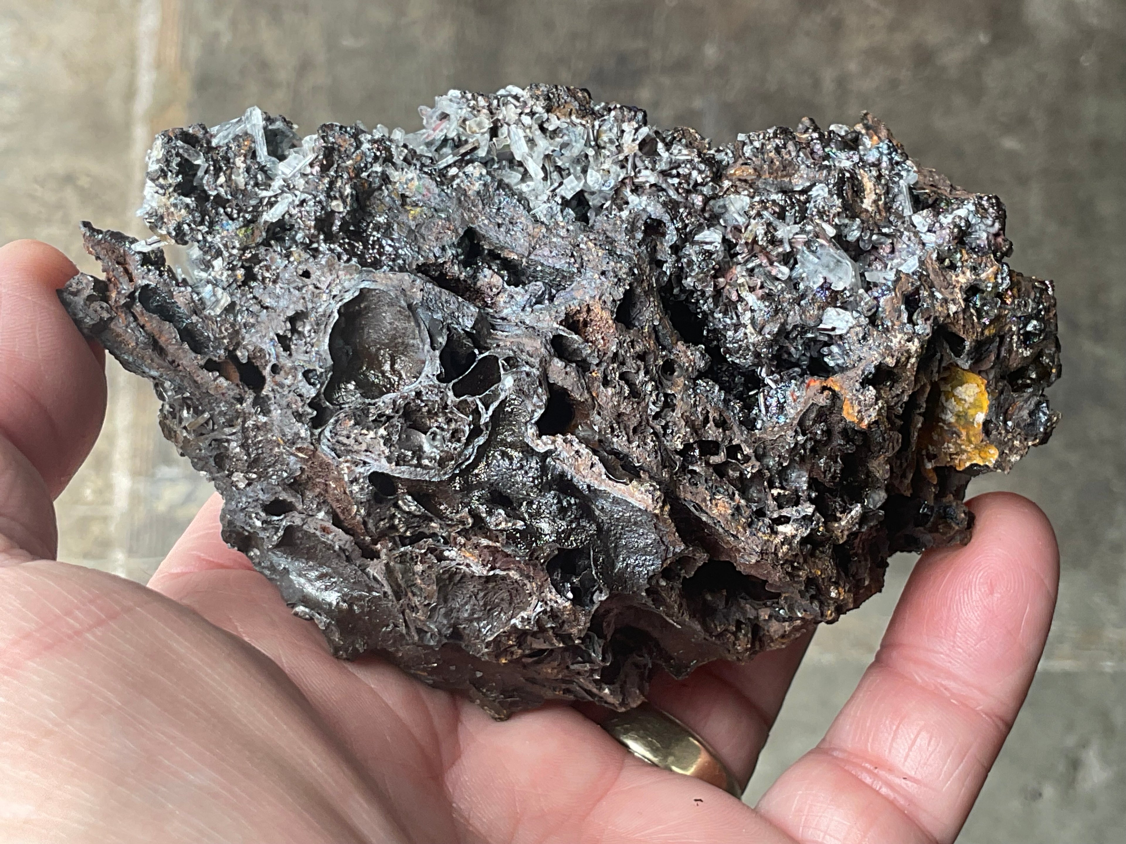 256g Iridescent Goethite/Limonite with Selenite Crystals Specimen 7B