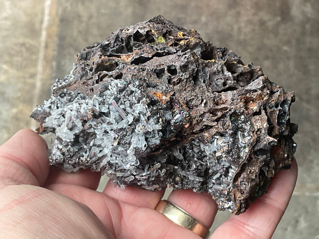256g Iridescent Goethite/Limonite with Selenite Crystals Specimen 7B
