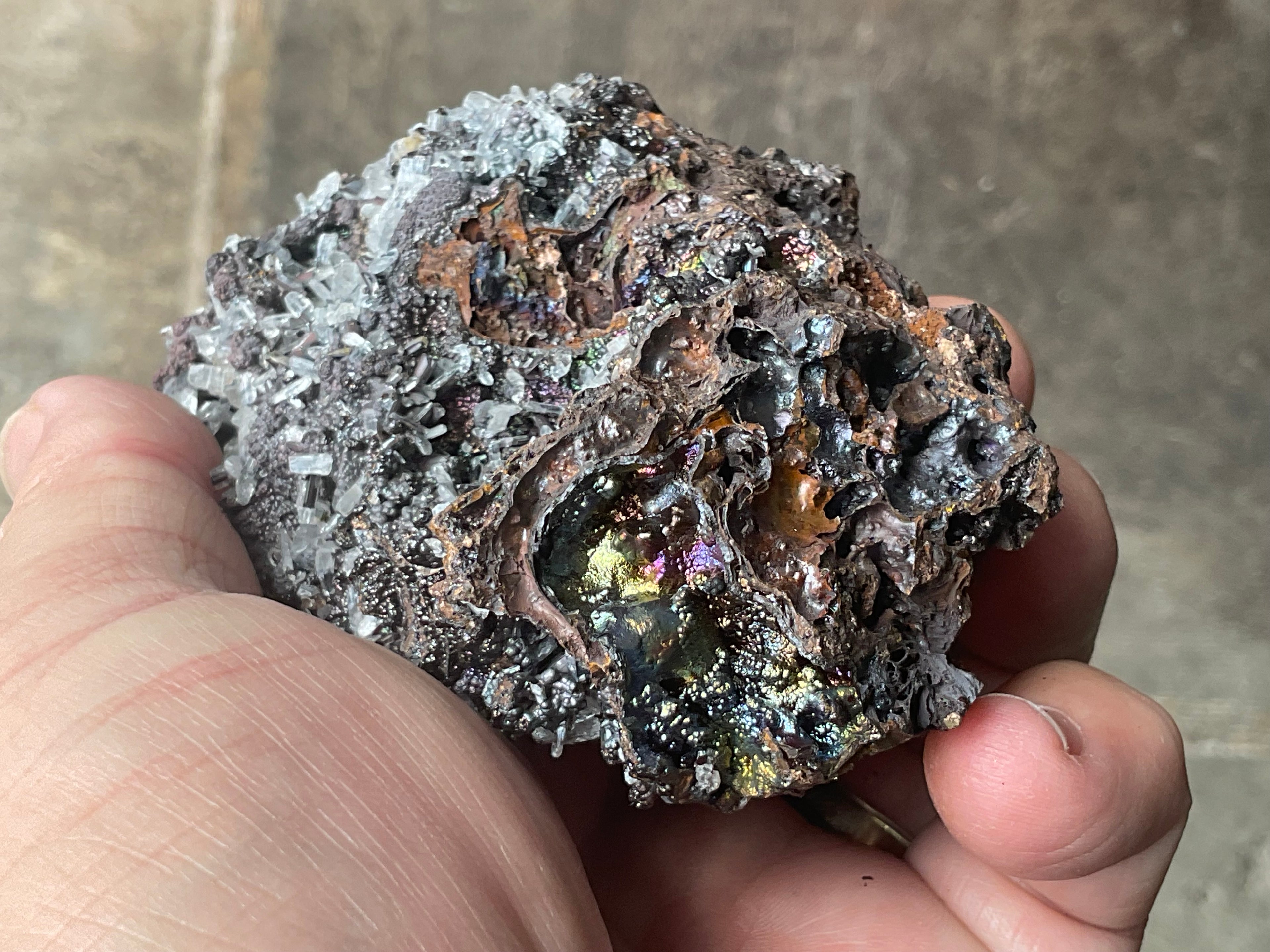 256g Iridescent Goethite/Limonite with Selenite Crystals Specimen 7B