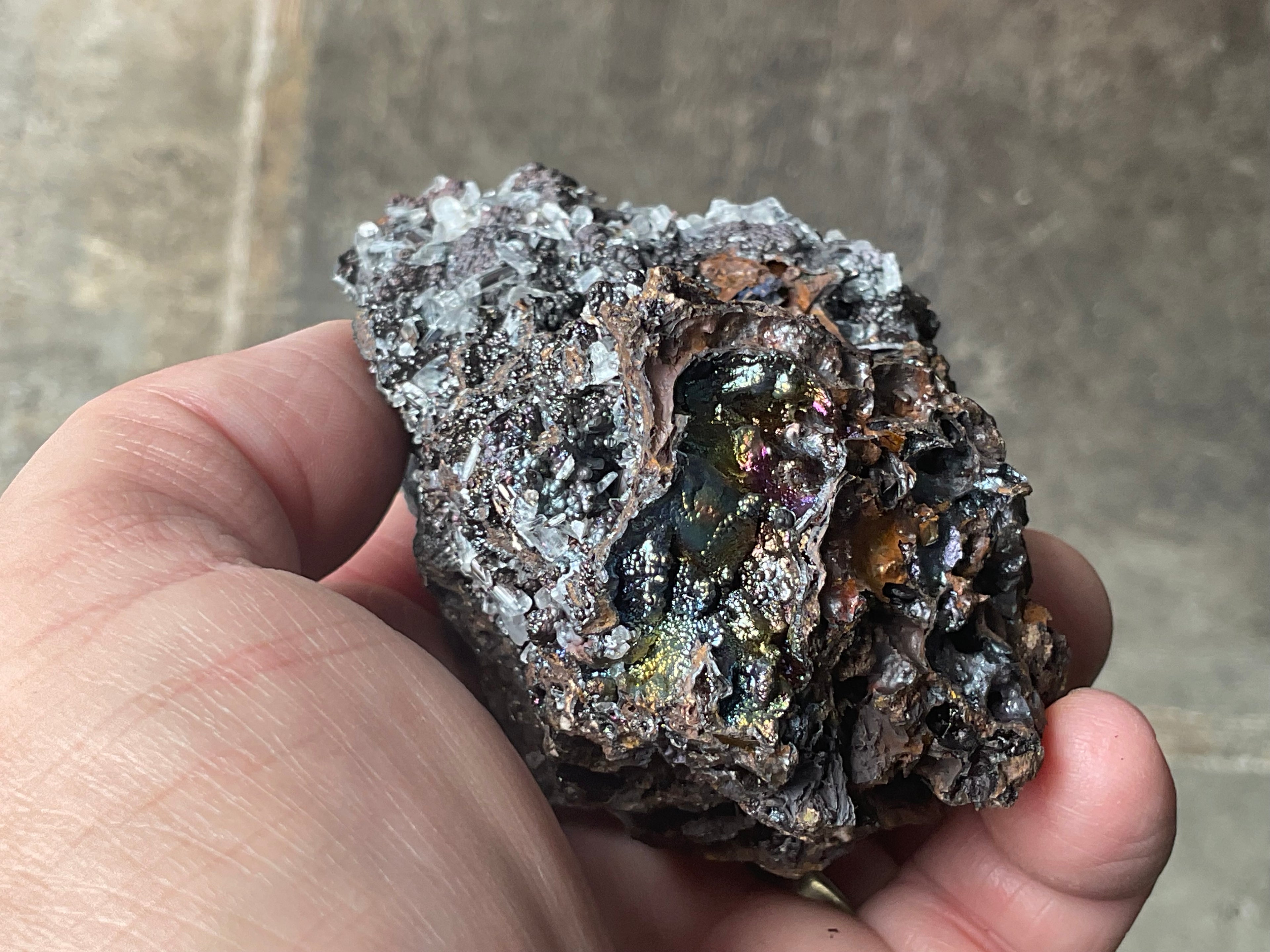 256g Iridescent Goethite/Limonite with Selenite Crystals Specimen 7B