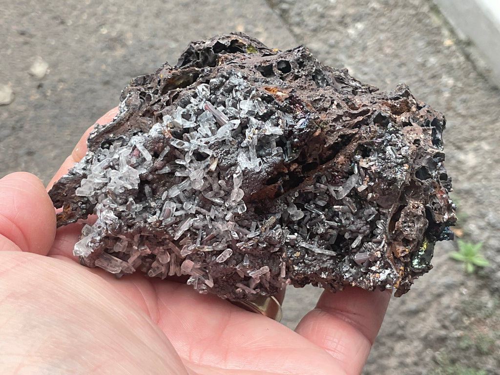 256g Iridescent Goethite/Limonite with Selenite Crystals Specimen 7B