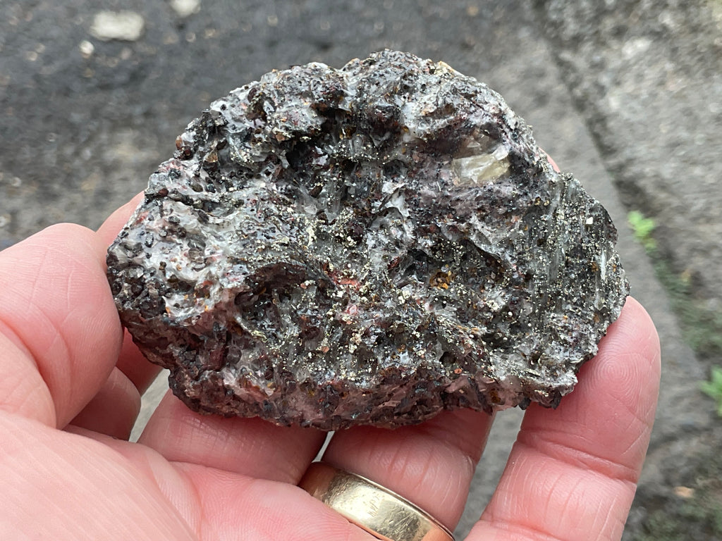 100g Pyrite encrusted Calcite on Limonite Quartz Specimen 4B from Fujian, China