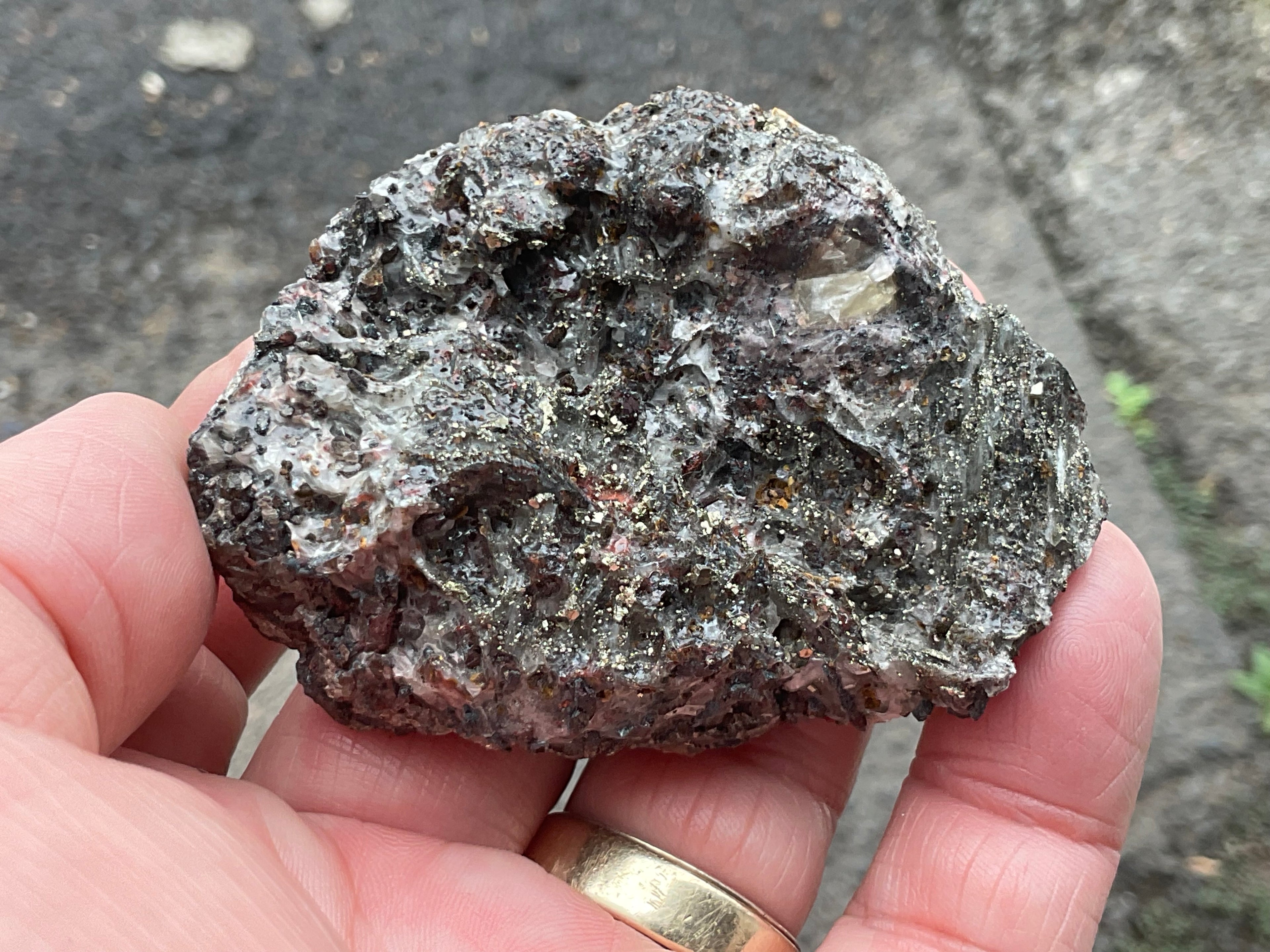 100g Pyrite encrusted Calcite on Limonite Quartz Specimen 4B from Fujian, China