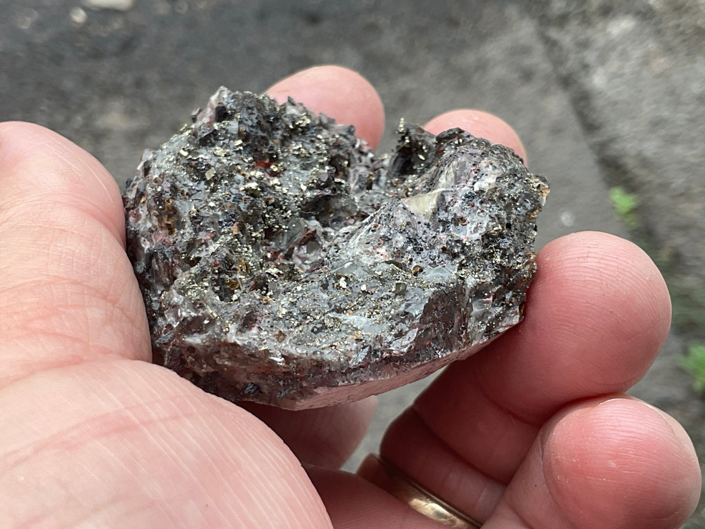 100g Pyrite encrusted Calcite on Limonite Quartz Specimen 4B from Fujian, China