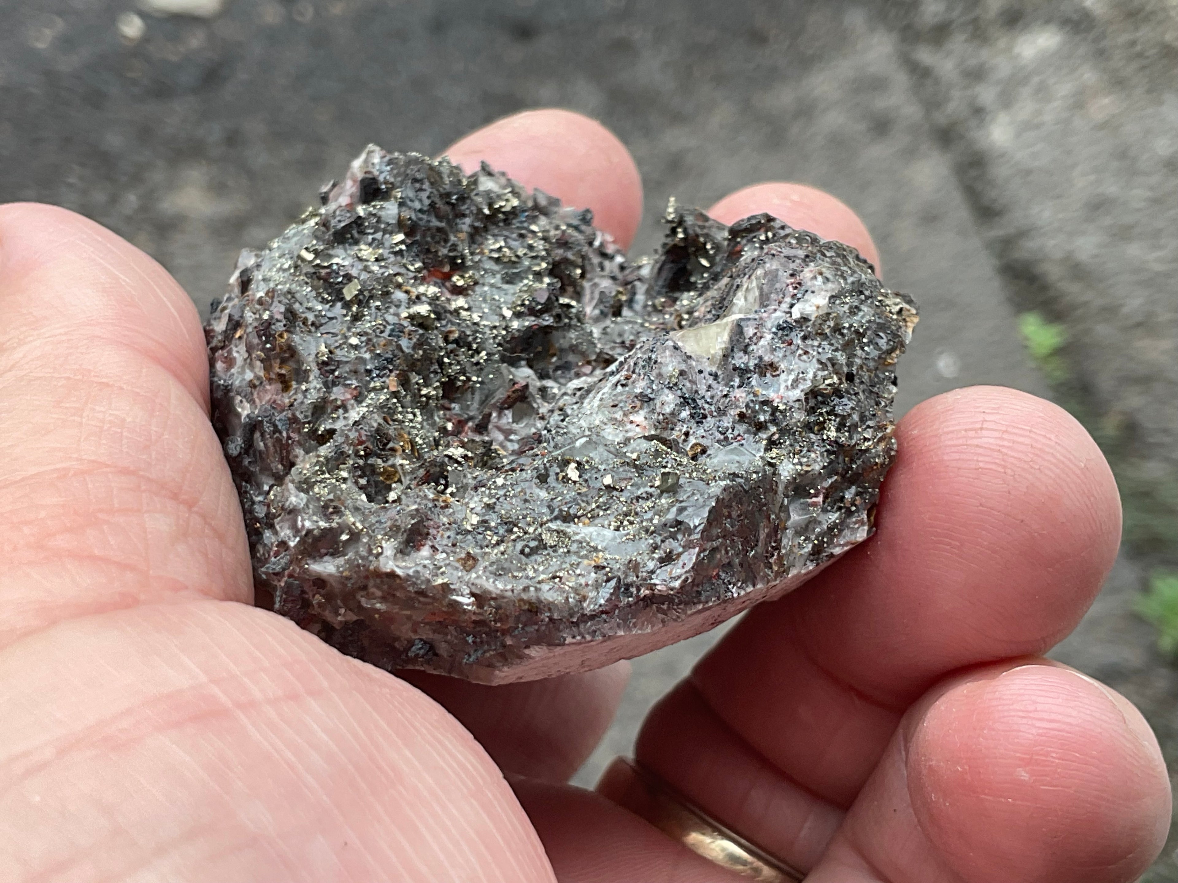 100g Pyrite encrusted Calcite on Limonite Quartz Specimen 4B from Fujian, China