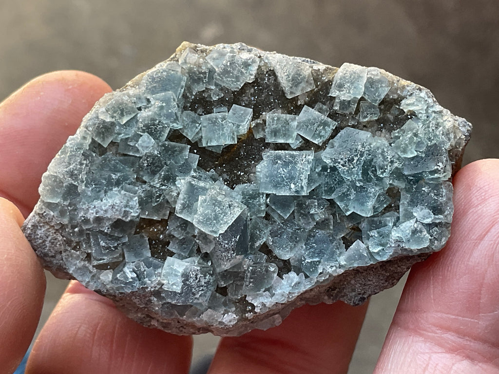 72g Teal Sugar Cubic Fluorite on Druzy Chalcedony Specimen 2A from Fujian, China