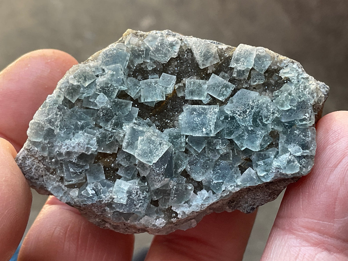 72g Teal Sugar Cubic Fluorite on Druzy Chalcedony Specimen 2A from Fujian, China