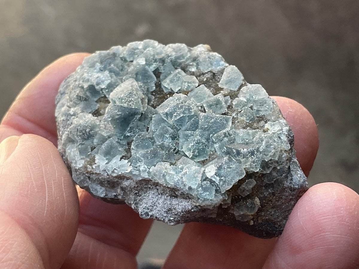 72g Teal Sugar Cubic Fluorite on Druzy Chalcedony Specimen 2A from Fujian, China