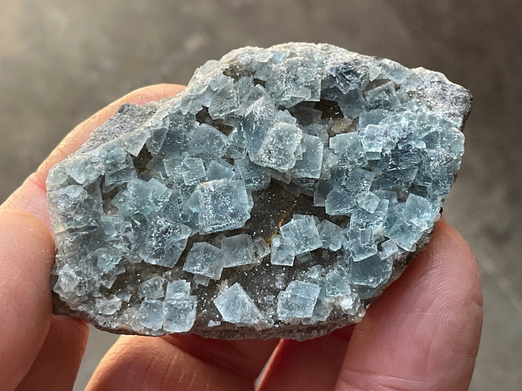 72g Teal Sugar Cubic Fluorite on Druzy Chalcedony Specimen 2A from Fujian, China