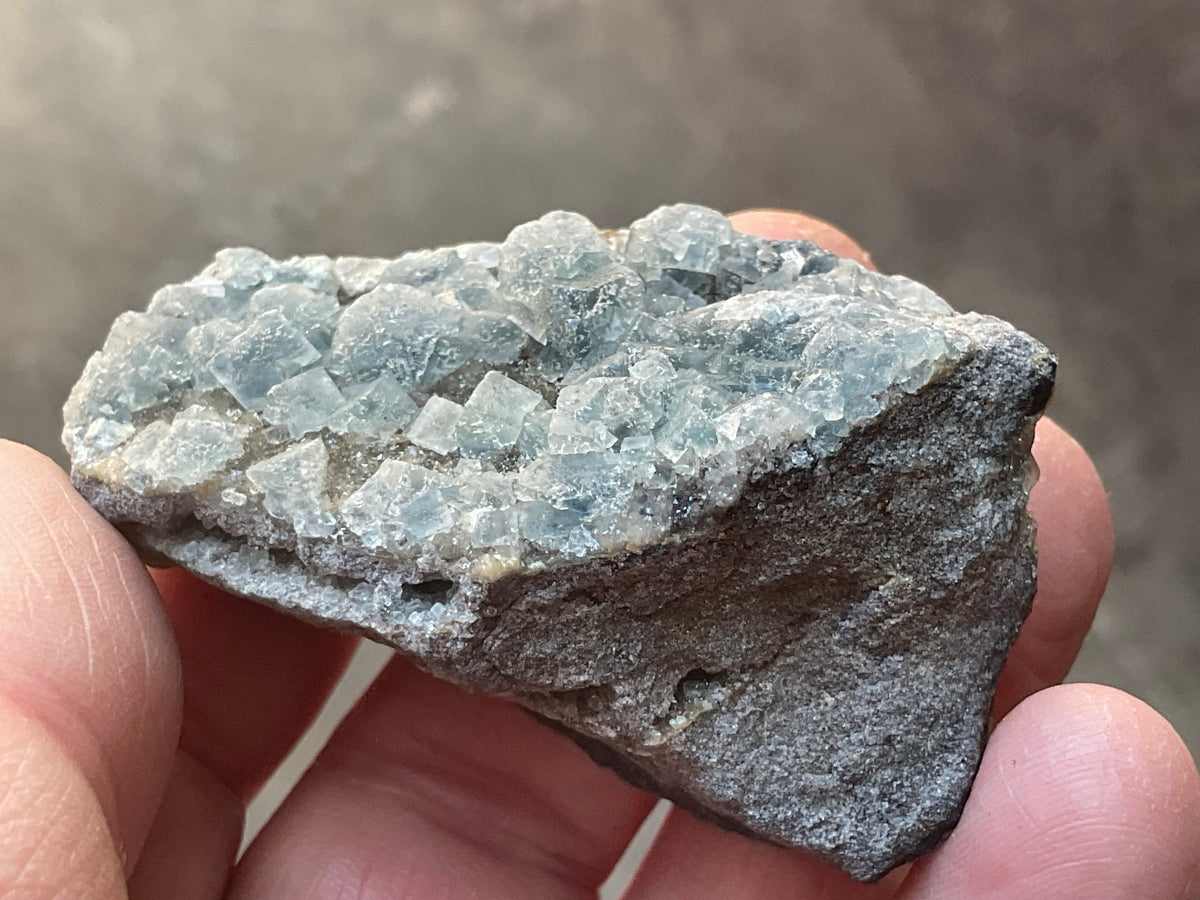 72g Teal Sugar Cubic Fluorite on Druzy Chalcedony Specimen 2A from Fujian, China