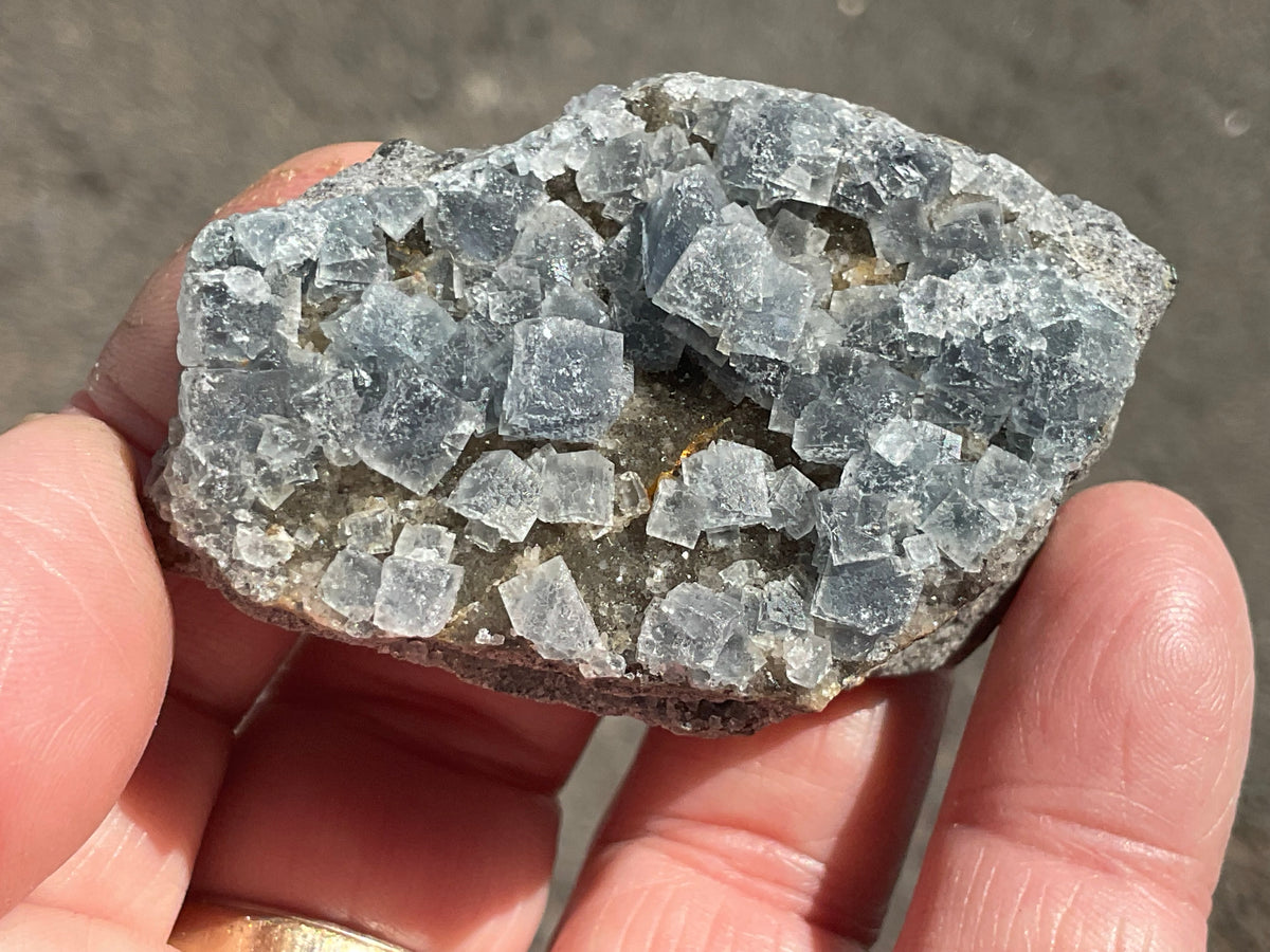 72g Teal Sugar Cubic Fluorite on Druzy Chalcedony Specimen 2A from Fujian, China