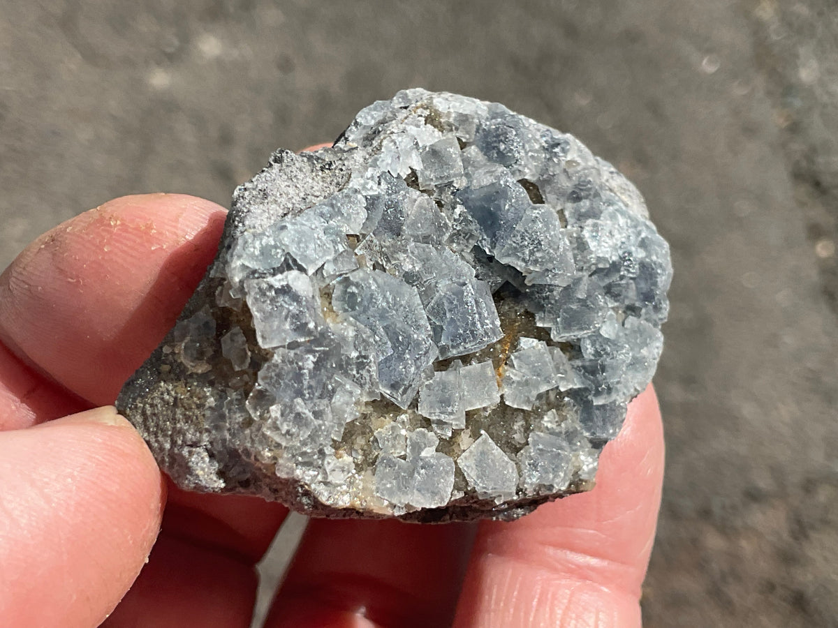 72g Teal Sugar Cubic Fluorite on Druzy Chalcedony Specimen 2A from Fujian, China