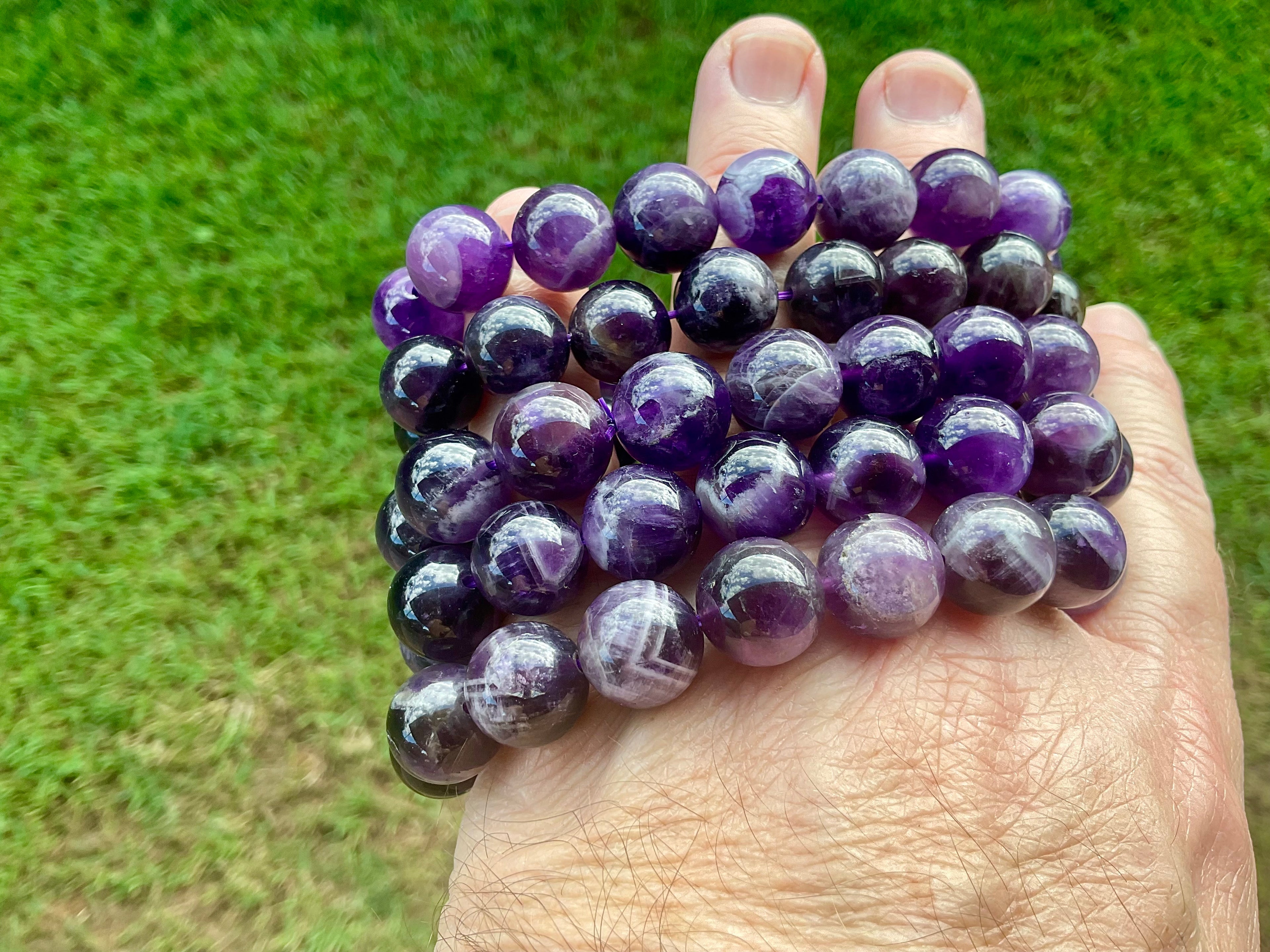 Chevron (Dream) Amethyst 12mm Bead Bracelet
