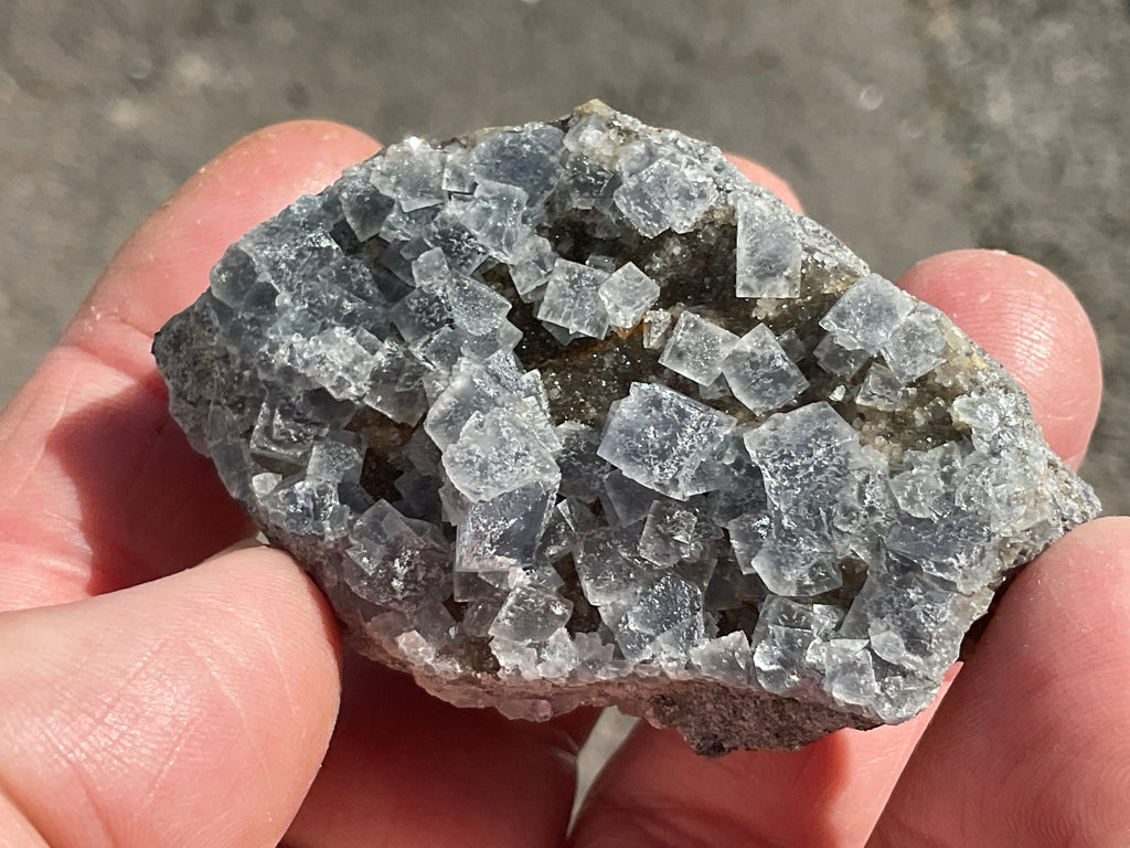 72g Teal Sugar Cubic Fluorite on Druzy Chalcedony Specimen 2A from Fujian, China