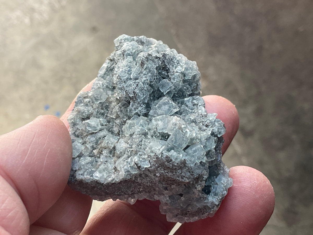 82g Teal Sugar Cubic Fluorite on Druzy Chalcedony Specimen 2B from Fujian, China