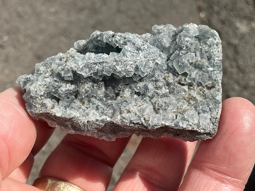 82g Teal Sugar Cubic Fluorite on Druzy Chalcedony Specimen 2B from Fujian, China