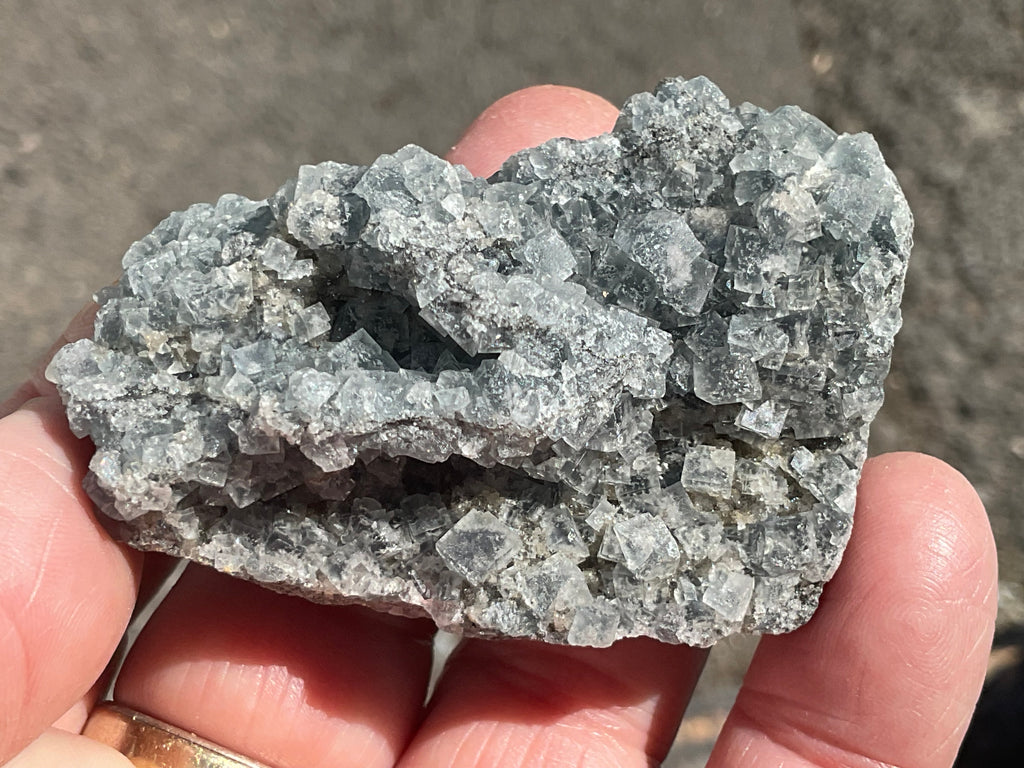 82g Teal Sugar Cubic Fluorite on Druzy Chalcedony Specimen 2B from Fujian, China