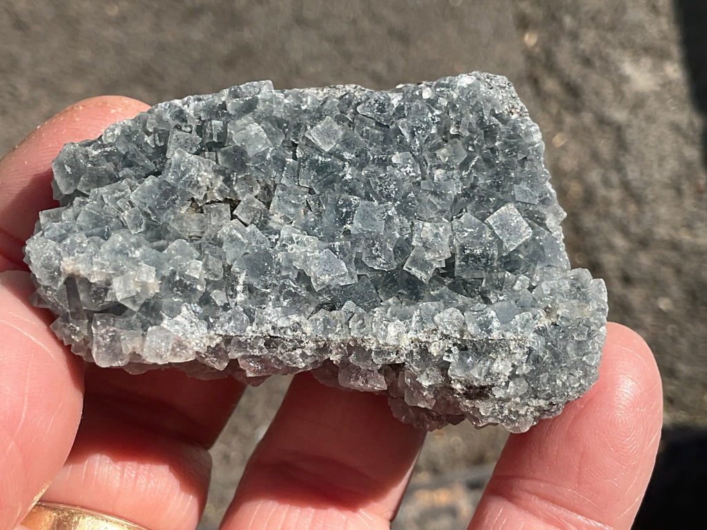 82g Teal Sugar Cubic Fluorite on Druzy Chalcedony Specimen 2B from Fujian, China