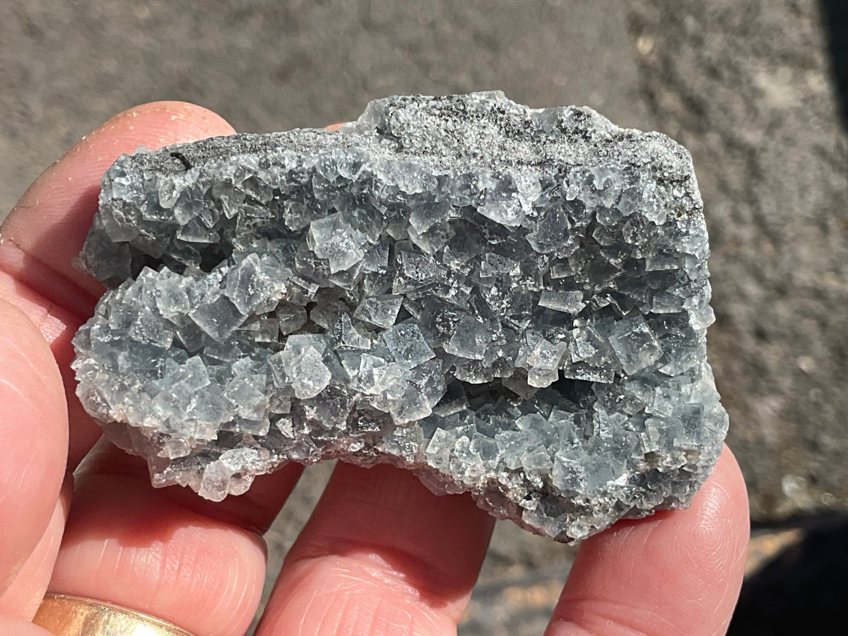 82g Teal Sugar Cubic Fluorite on Druzy Chalcedony Specimen 2B from Fujian, China