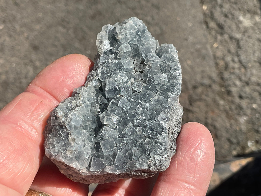 82g Teal Sugar Cubic Fluorite on Druzy Chalcedony Specimen 2B from Fujian, China