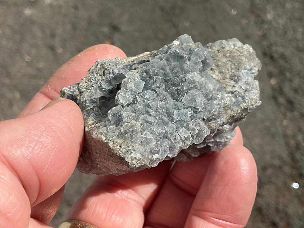 114g Teal Sugar Cubic Fluorite on Druzy Chalcedony Specimen 2C from Fujian, China