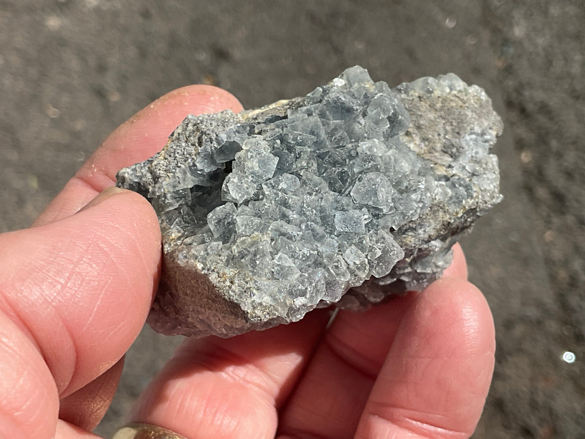114g Teal Sugar Cubic Fluorite on Druzy Chalcedony Specimen 2C from Fujian, China