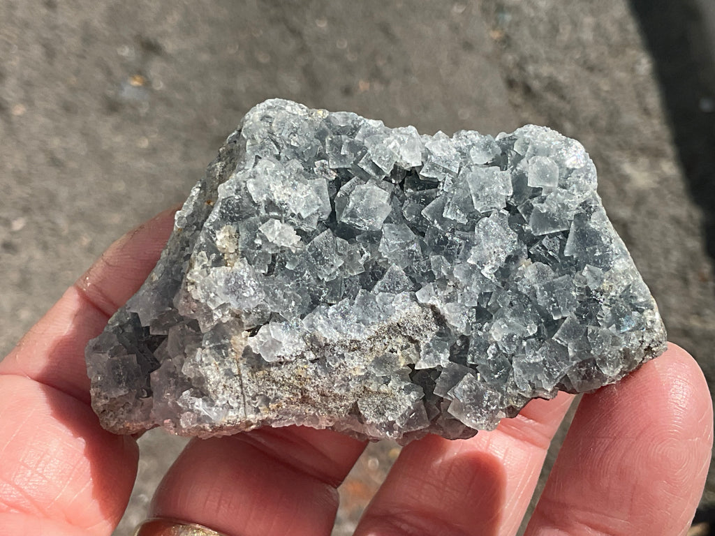 114g Teal Sugar Cubic Fluorite on Druzy Chalcedony Specimen 2C from Fujian, China