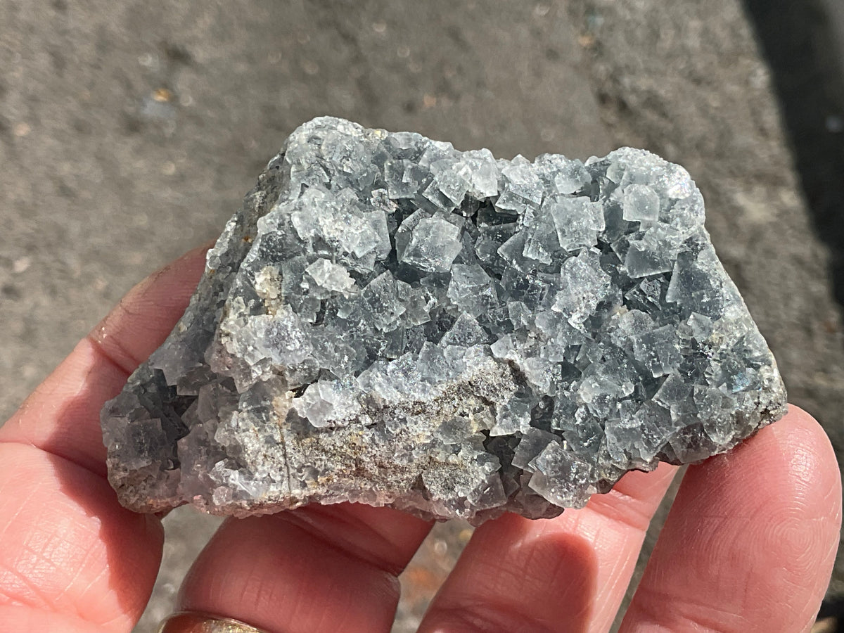 114g Teal Sugar Cubic Fluorite on Druzy Chalcedony Specimen 2C from Fujian, China