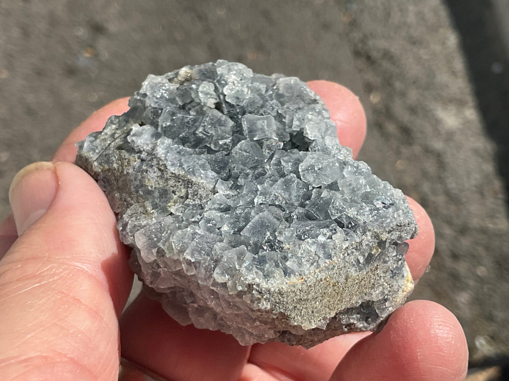 114g Teal Sugar Cubic Fluorite on Druzy Chalcedony Specimen 2C from Fujian, China