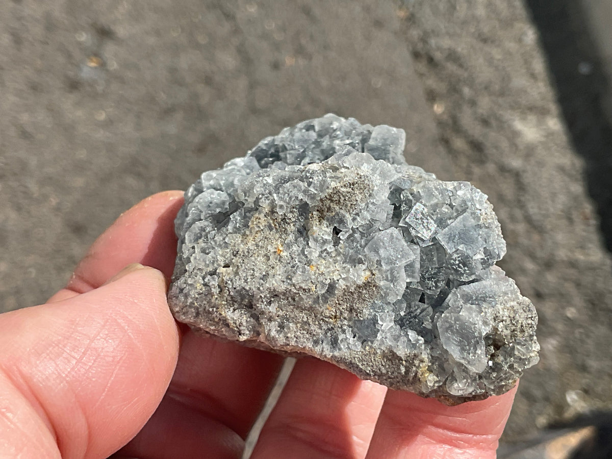 114g Teal Sugar Cubic Fluorite on Druzy Chalcedony Specimen 2C from Fujian, China