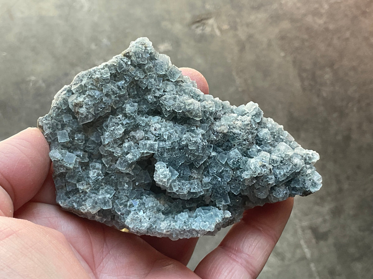 164g Teal Sugar Cubic Fluorite on Druzy Chalcedony Specimen 4A