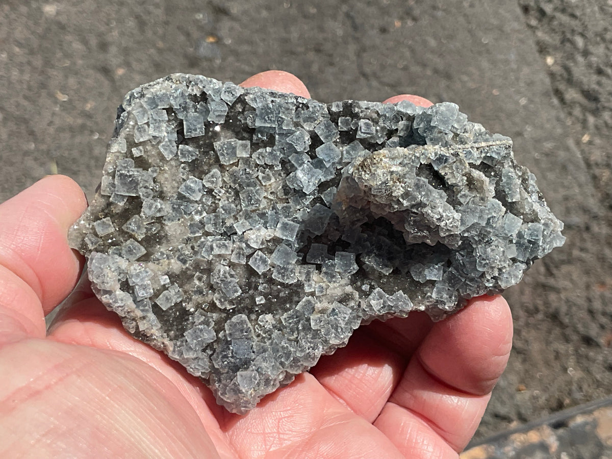 164g Teal Sugar Cubic Fluorite on Druzy Chalcedony Specimen 4A