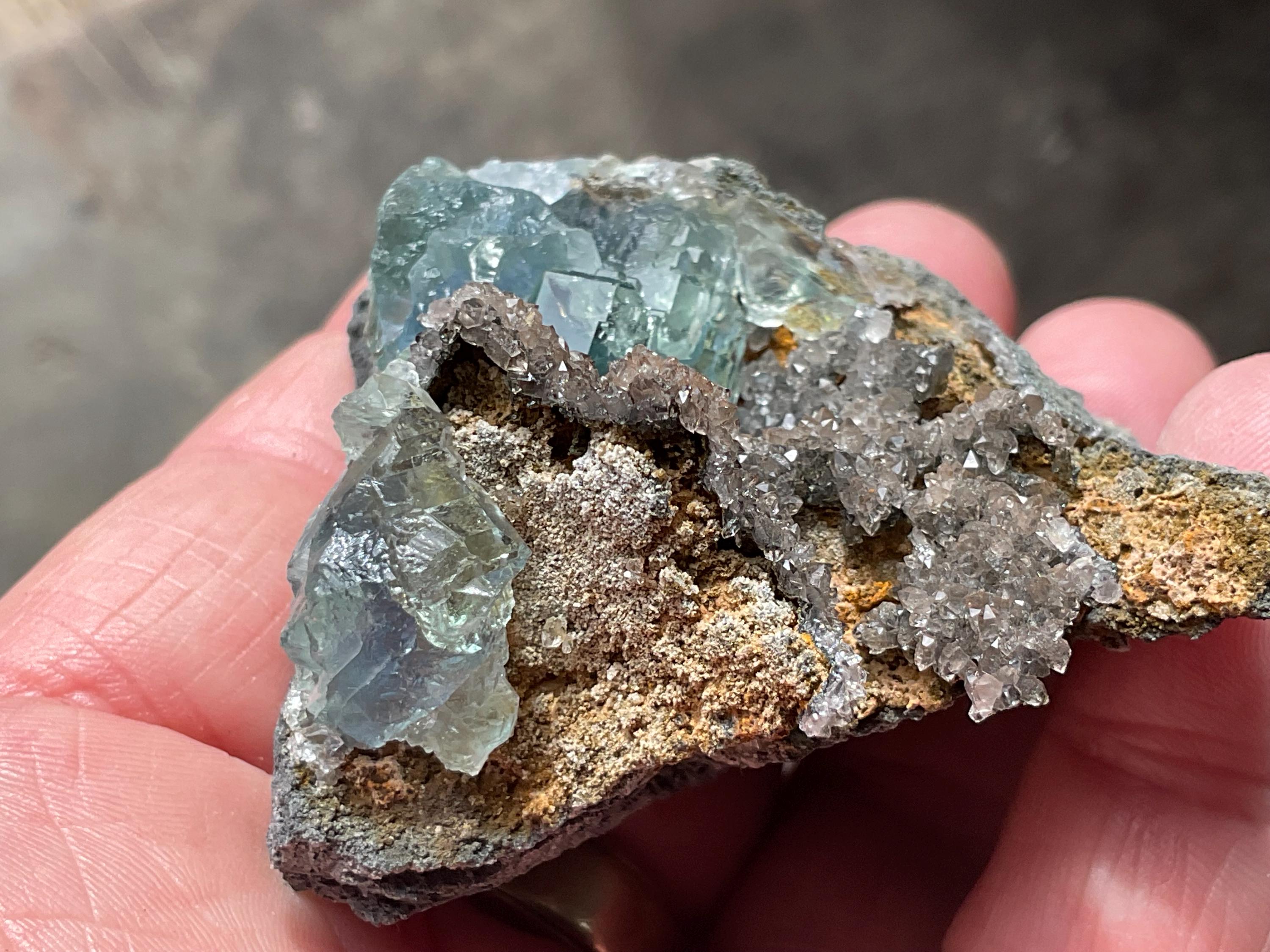 96g Pale Blue/Green Fluorite on Quartz Sphalerite Specimen Specimen 1B from Fujian, China
