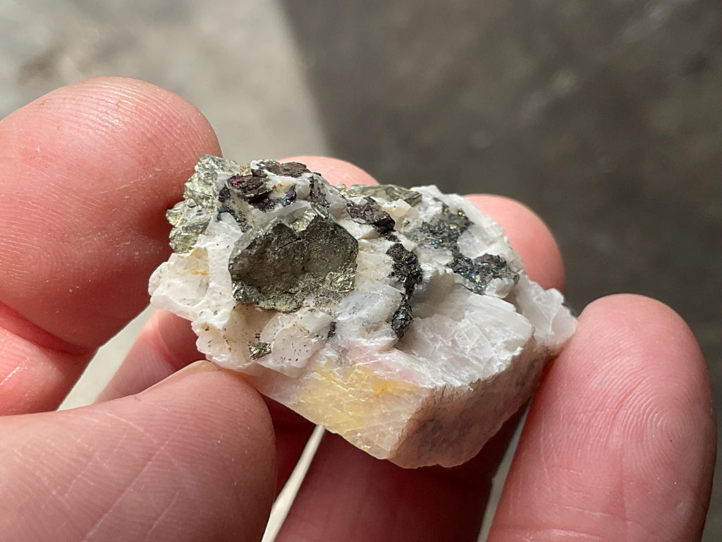 22g Bornite and Copper Minerals on Calcite Specimen C