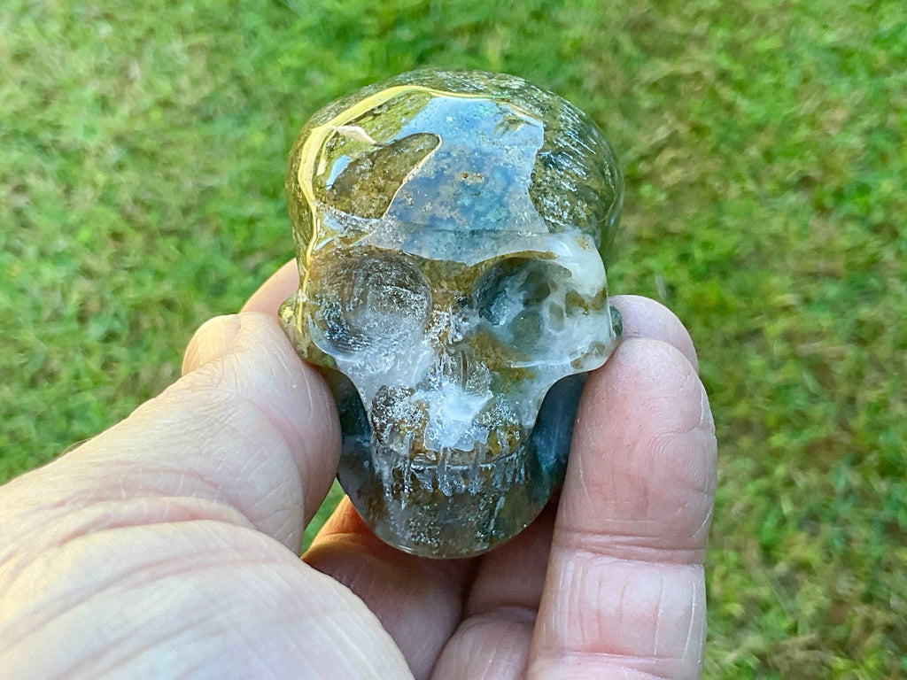 127g Moss Agate Skull 1A