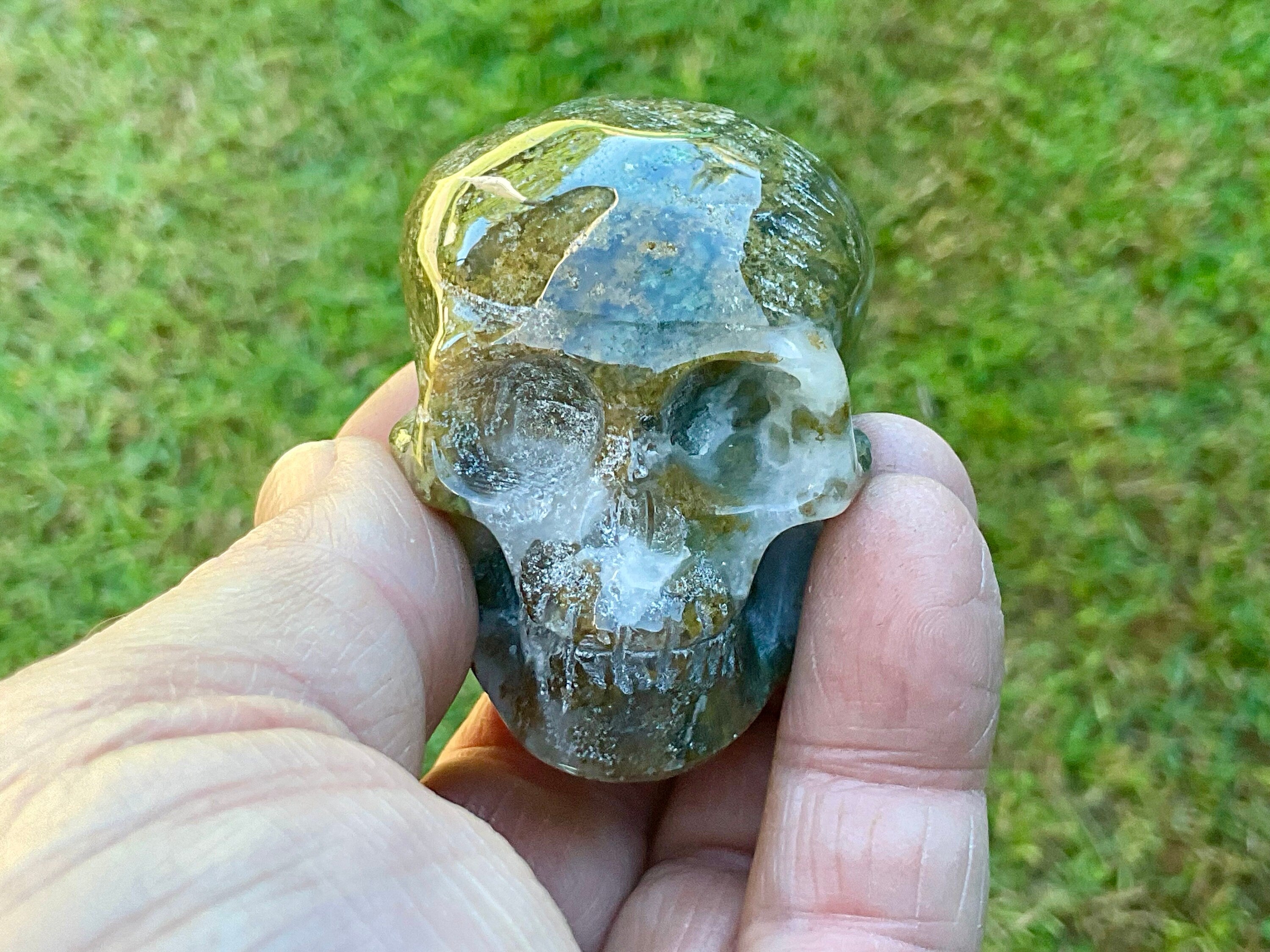 127g Moss Agate Skull 1A
