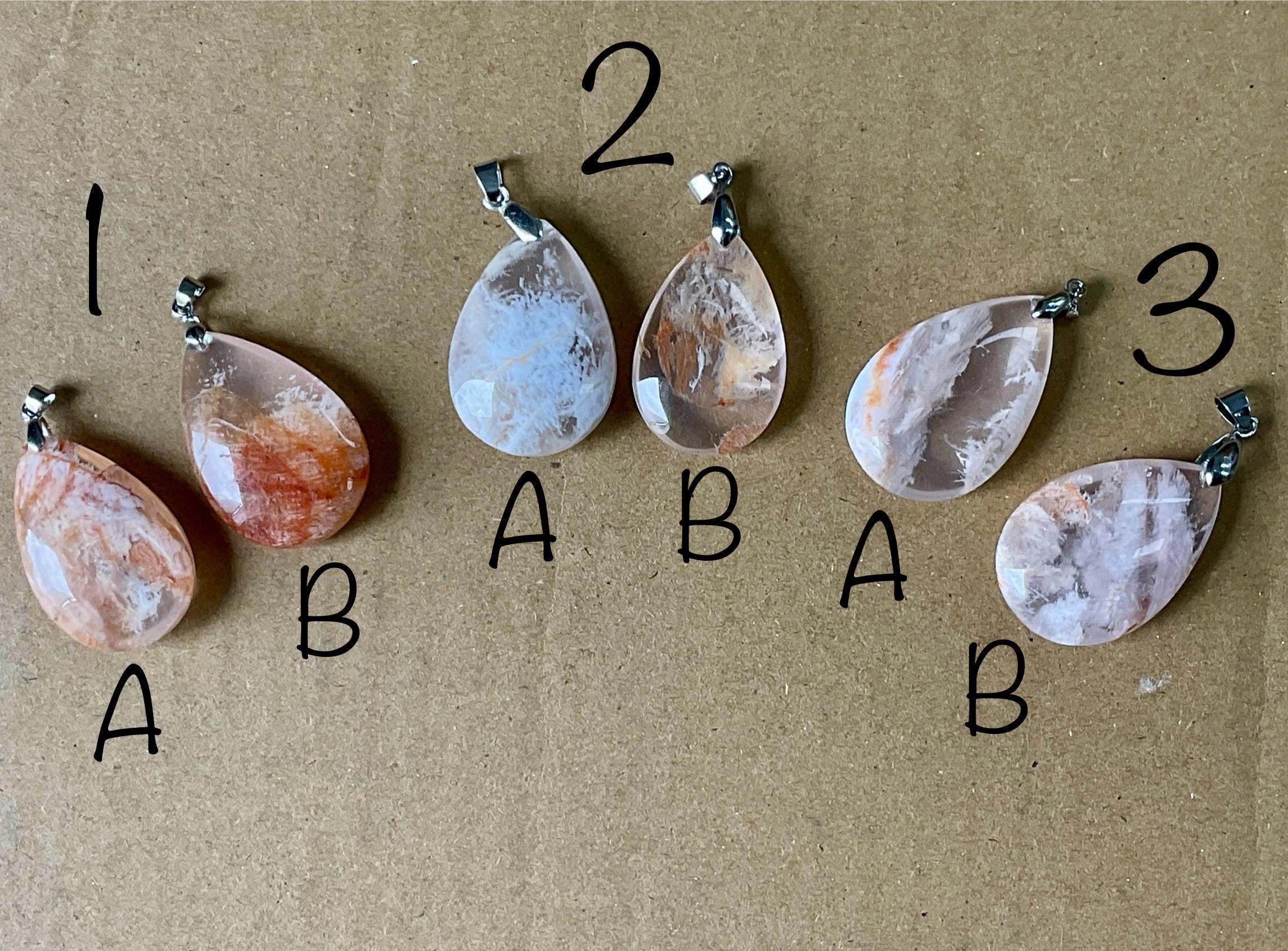 White Feather with Hematite Garden Quartz Pendant 3B