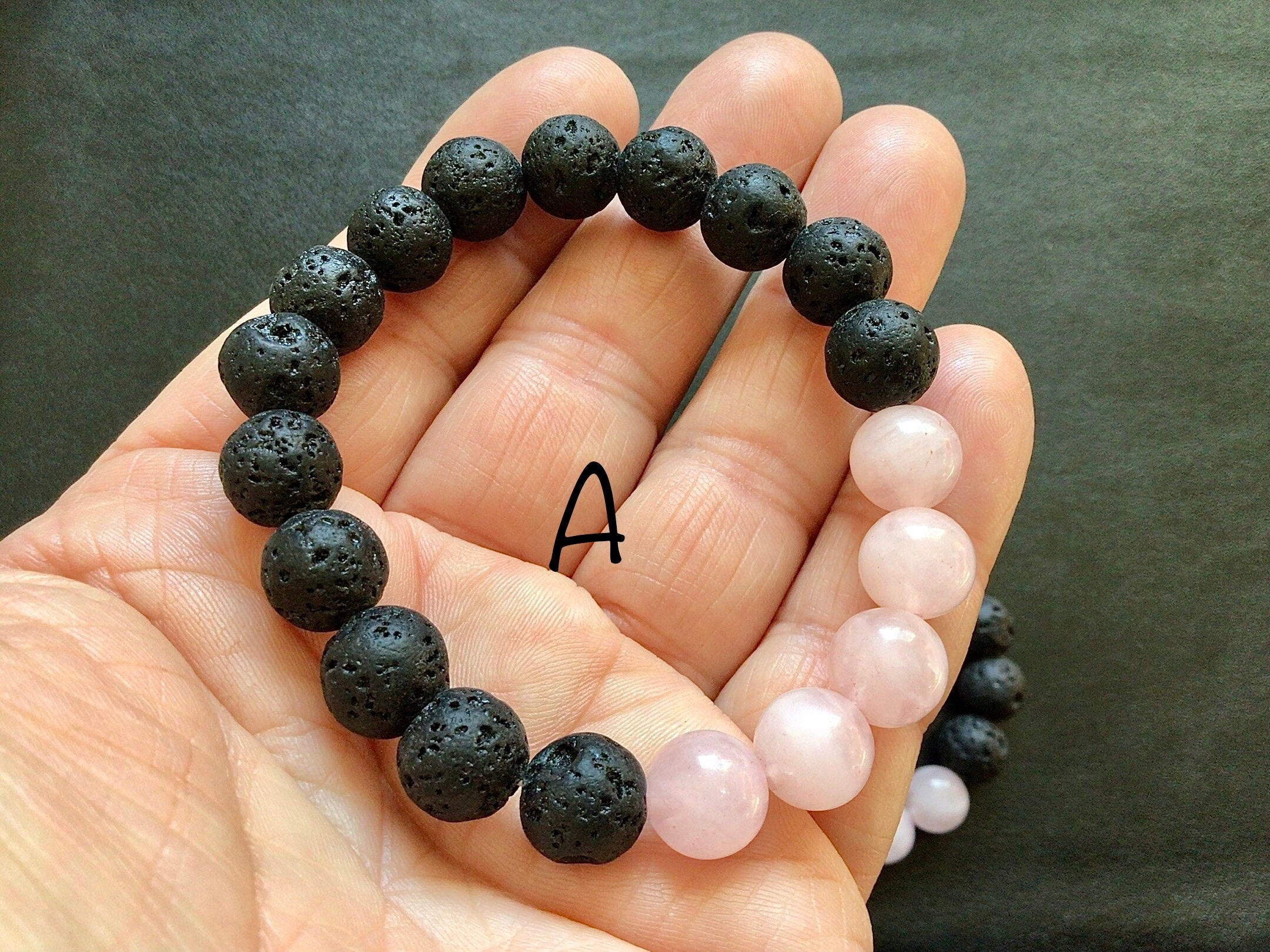 Lava Stone and Rose Quartz Bracelet 2A