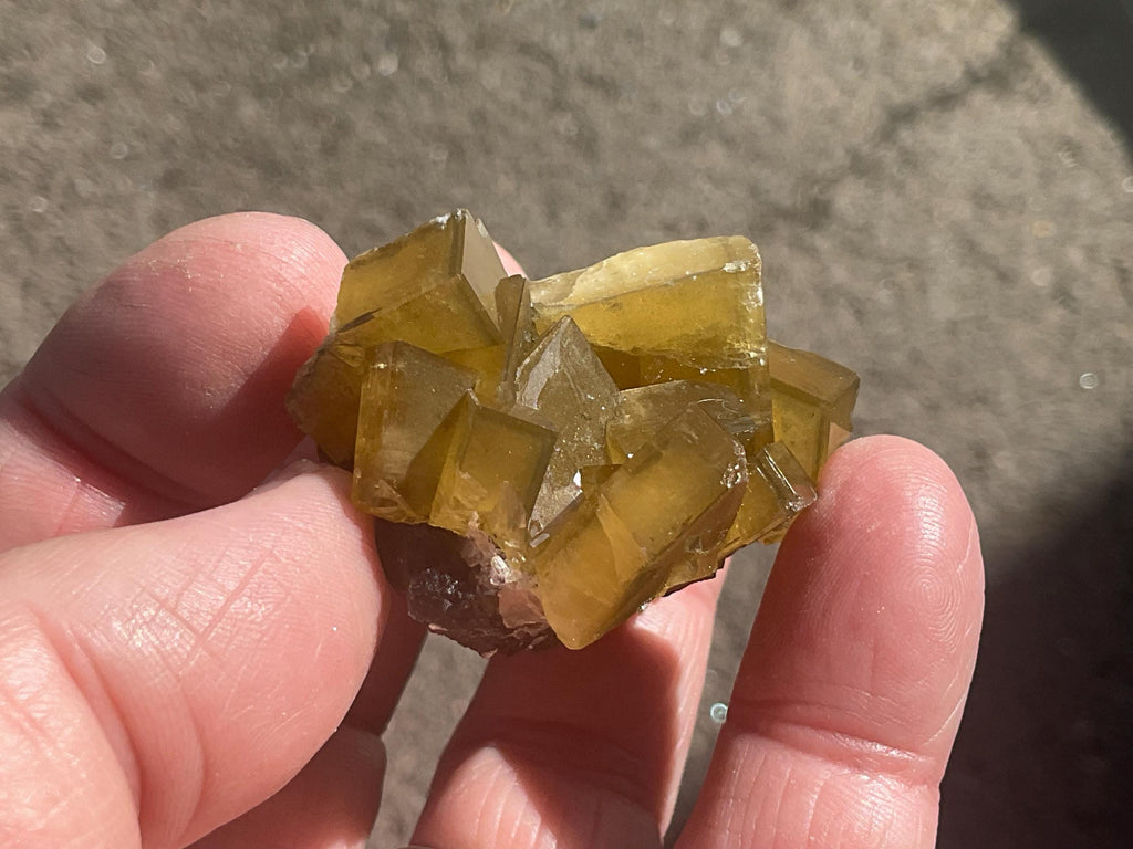 94g Tabular Golden Baryte on Botryoidal Fluorite Specimen 2A from Jiangxi