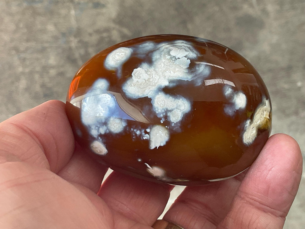 170g Carnelian Orca Agate Palmstone 7A