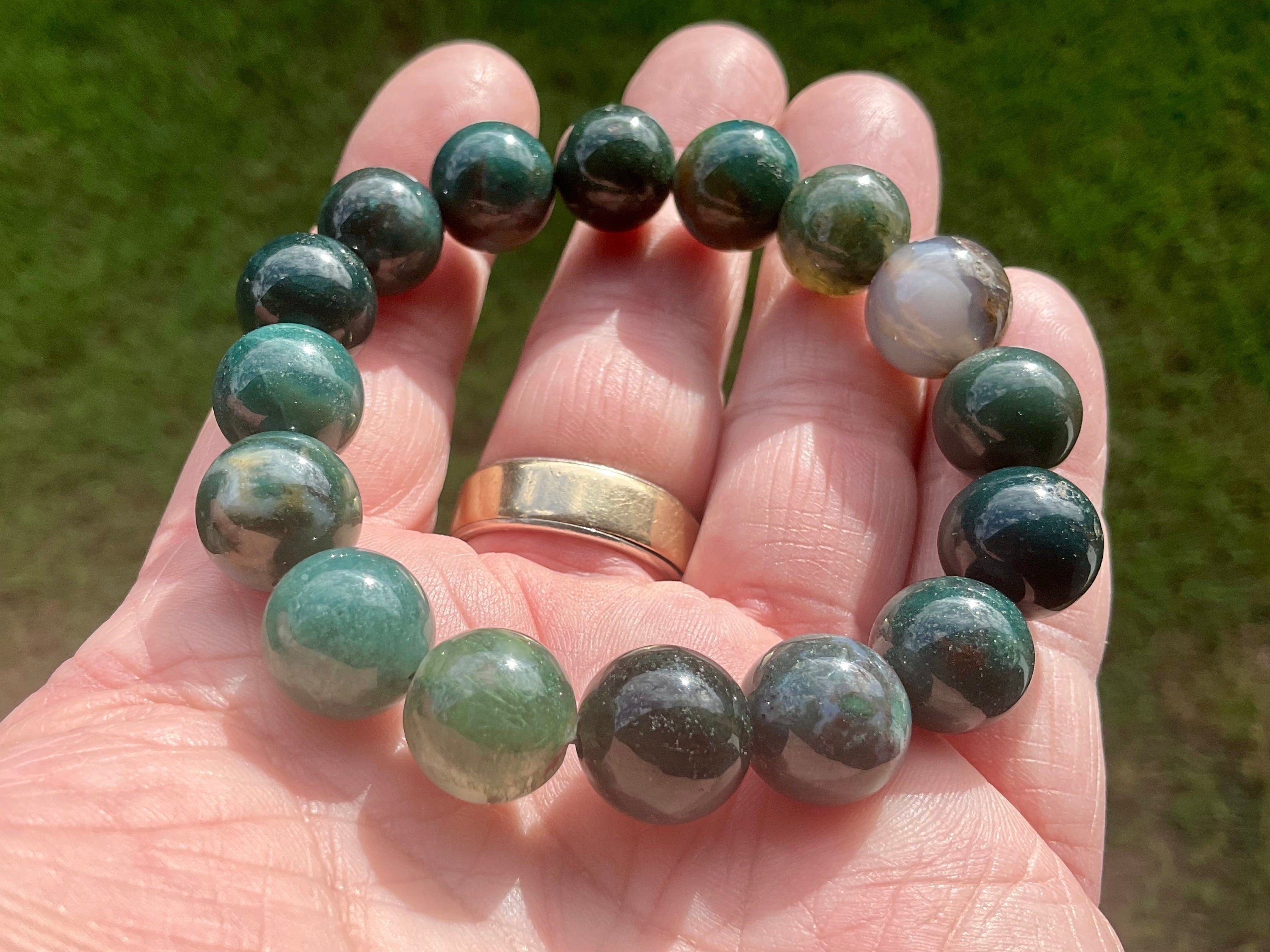 Moss Agate 12mm Bead Bracelet