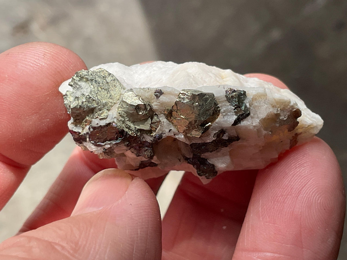 22g Bornite and Copper Minerals on Calcite Specimen C