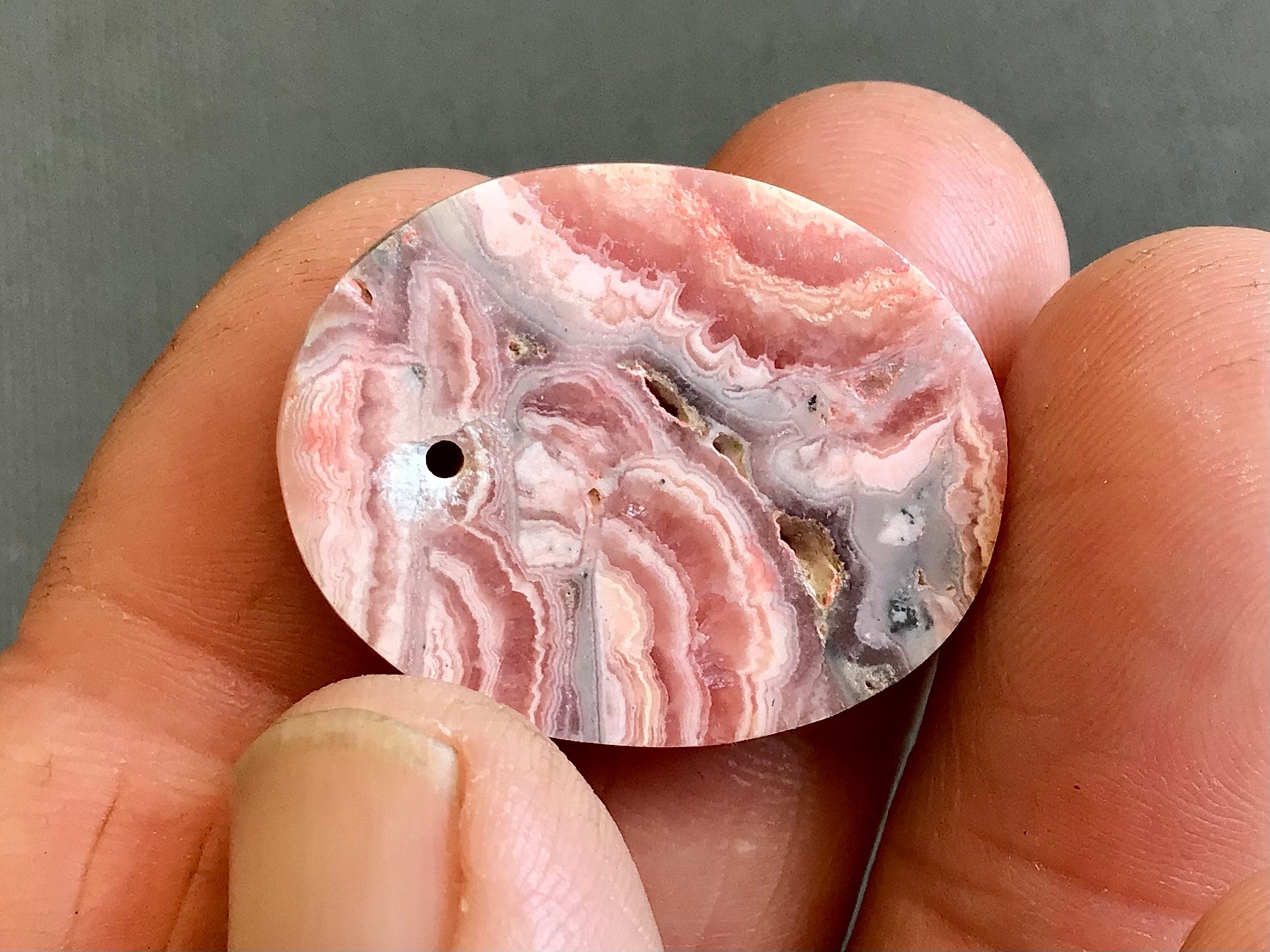 7g Rhodochrosite Drilled Pendant 6B