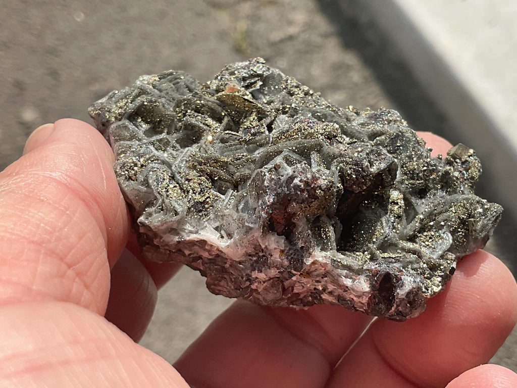 108g Pyrite encrusted Calcite on Limonite Quartz Specimen 2B from Fujian, China