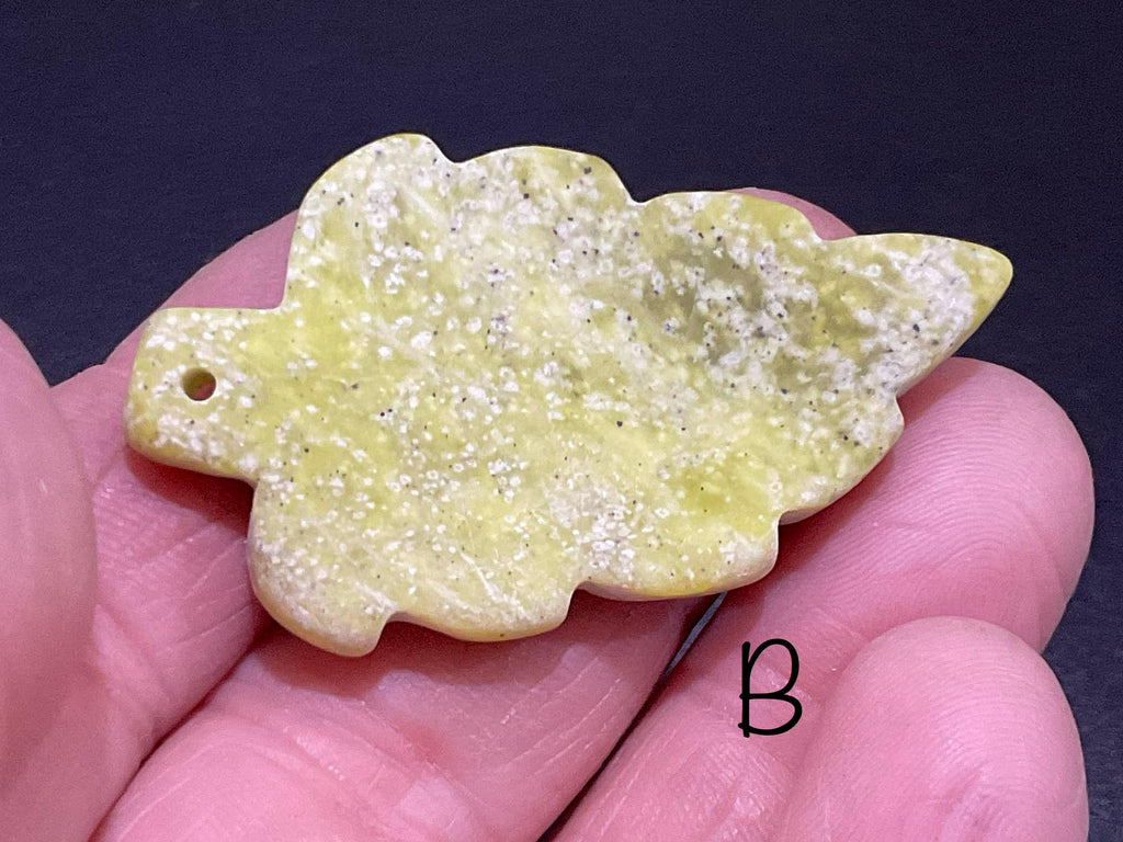 Lime Green Pakistan Asterite Drilled Leaf Pendant Group 4