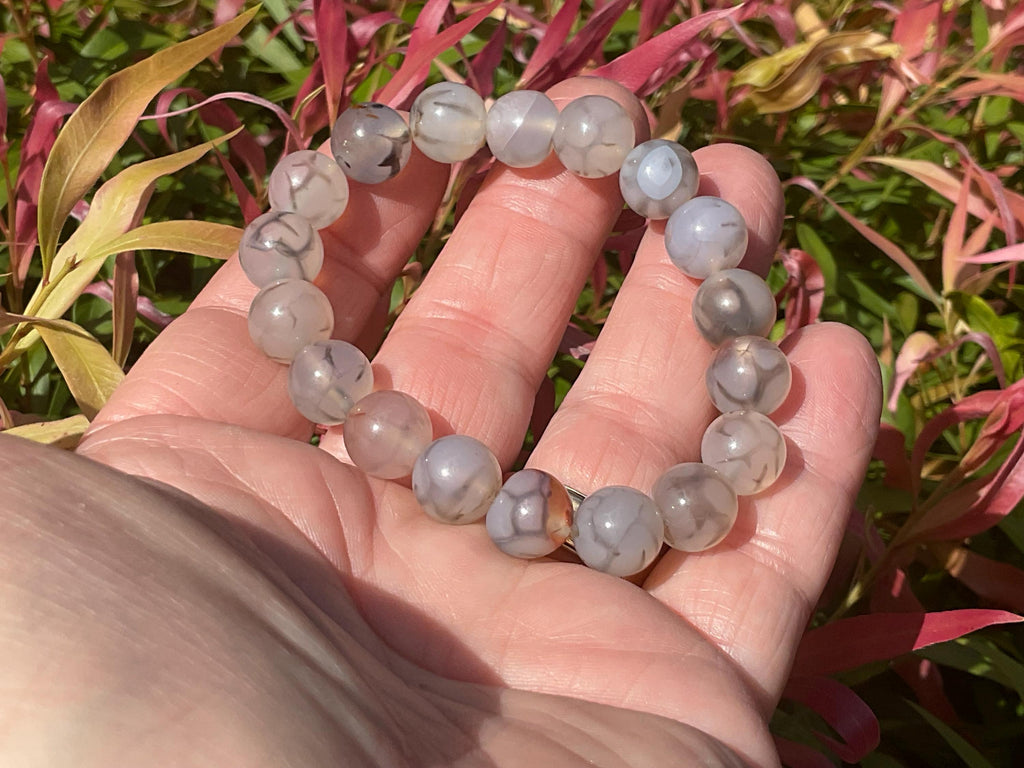 Agate “Spider Web” 10mm Bead Mala Bracelet D